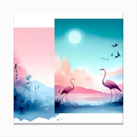 Watercolor Flamingos Canvas Print