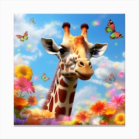 Giraffe With Flowers Canvas Print