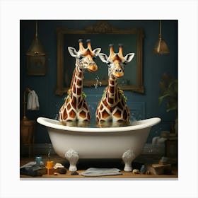 Bathing Giraffes Canvas Print