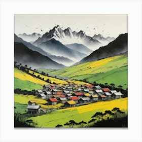 A small village nestled in a valley, Canvas Print