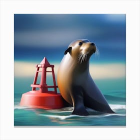 SEALION ON SEABUOY Canvas Print