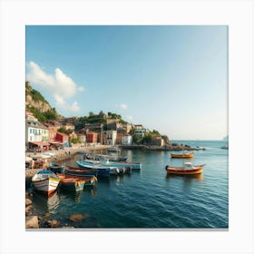 Charming Fishing Village With Boats Lined Along The Shore 1 Canvas Print