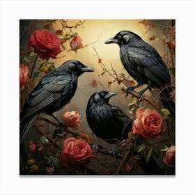 Crows On Roses Canvas Print