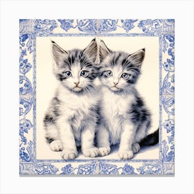 Kittens Cats Delft Tile Illustration 4 Canvas Print