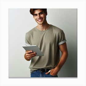 Young Man Using Tablet Computer Canvas Print