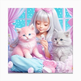Girl With Kittens Canvas Print