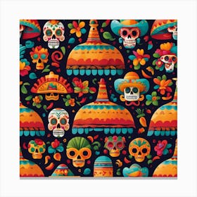 Mexican Skulls Seamless Pattern Canvas Print
