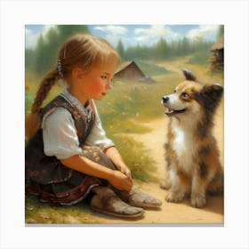 Little Girl And Dog Canvas Print