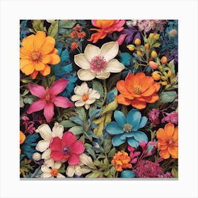 Flowers On Black Canvas Print