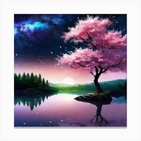 Pink Tree In The Night Sky 1 Canvas Print