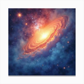 Watercolor Space Scene With Radiant Nebulae 1 Canvas Print