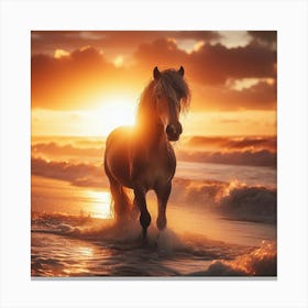 Horse On The Beach At Sunset 6 Canvas Print