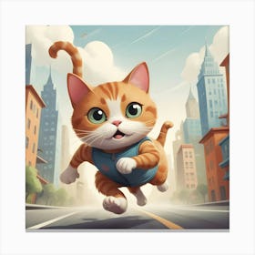 Cat Running In The City Canvas Print