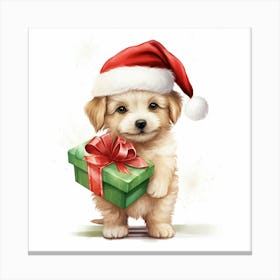 Puppy In Santa Hat Canvas Print