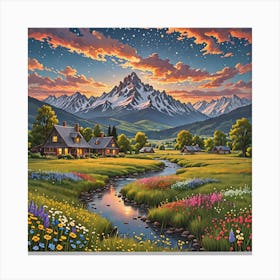 Sunset At The Mountain Cabin Canvas Print