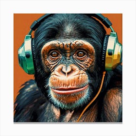 Happy Chimp Wearing Headphones Canvas Print