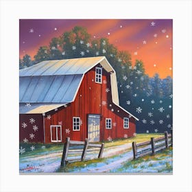 Barn In The Snow Canvas Print