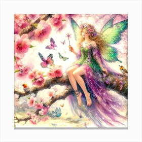 Fairy In Cherry Blossoms Canvas Print