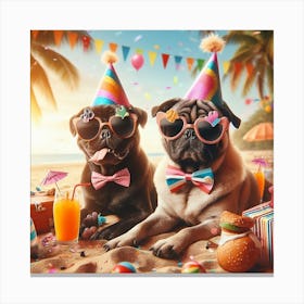 Pugs On The Beach Canvas Print
