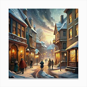 Snowy Street In A Historic Town 1 Canvas Print