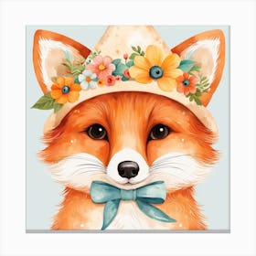 Floral Baby Fox Nursery Illustration (14) Canvas Print