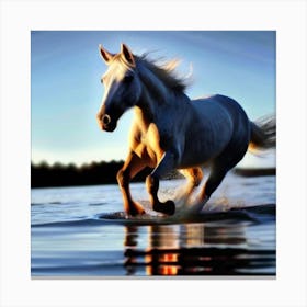 White Horse Running In Water 4 Canvas Print