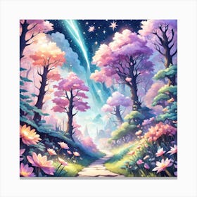 A Fantasy Forest With Twinkling Stars In Pastel Tone Square Composition 373 Canvas Print