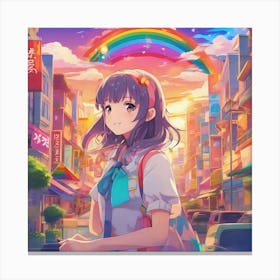 Anime Girl With Rainbow Canvas Print