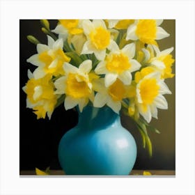 Daffodils In A Blue Vase 3 Canvas Print