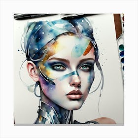 Robot Girl Watercolor Painting Canvas Print