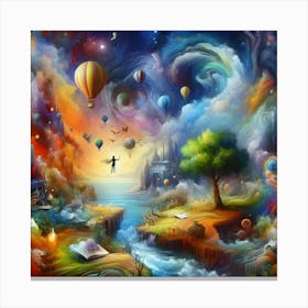 Dreamscape With Flying Hot Air Balloons Canvas Print