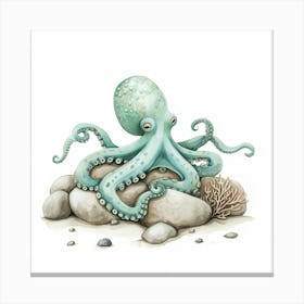 Sleepy Storybook Style Octopus On The Rocks 4 Canvas Print