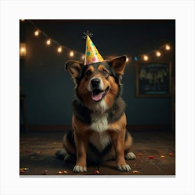 Photo Of Ultra Realistic Dog With Party Hats, Dramatic Light, Cinematic Lighting Canvas Print