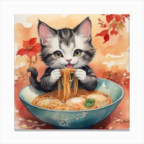 Cat In A Bowl Of Noodles Canvas Print