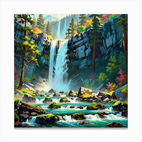 Waterfall In The Forest 4 Canvas Print