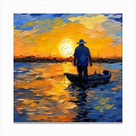 Fishing At Sunset Canvas Print