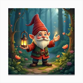 A Charming Gnome With A Magical Lantern In An Enchanted Garden 1 Canvas Print