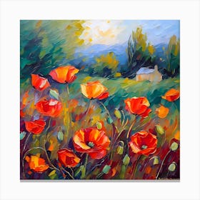 Impressionist Poppy Flowers Canvas Print