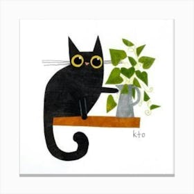 Cat With Plant Canvas Print