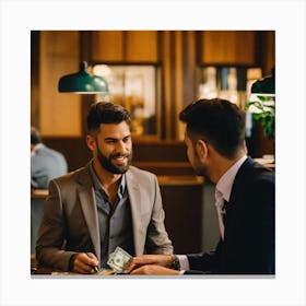 Two Businessmen Talking About Money Canvas Print