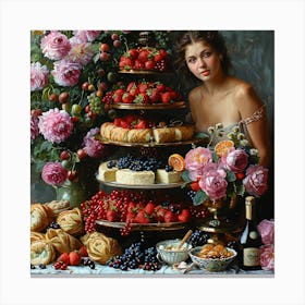 Girl With A Cake Canvas Print