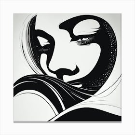 Black And White Drawing Of A Woman Black And White Abstract Art Canvas Print