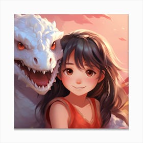 Girl And A Dragon Anime Canvas Print