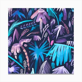 Brushstrokes Tropical Palms Navy Square Canvas Print
