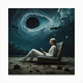 Girl Reads A Book In The Dark Canvas Print