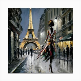 Oil Painting Woman with Eiffel Tower Canvas Print