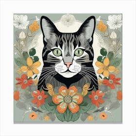 william morris Cat With Flowers 4 Canvas Print