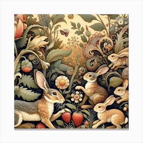 Playful Rabbits in The Garden Inspired by William Morris Canvas Print