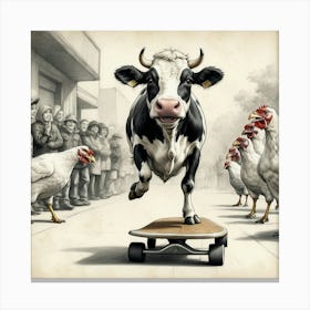 Cow On Skateboard 8 Canvas Print