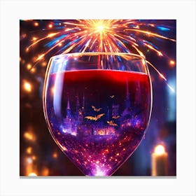Wine Glass With Fireworks Canvas Print